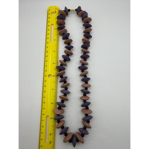 Boho Wooden Bead Necklace in Purple and Natural Tones – Statement Jewelry - Picture 5 of 5